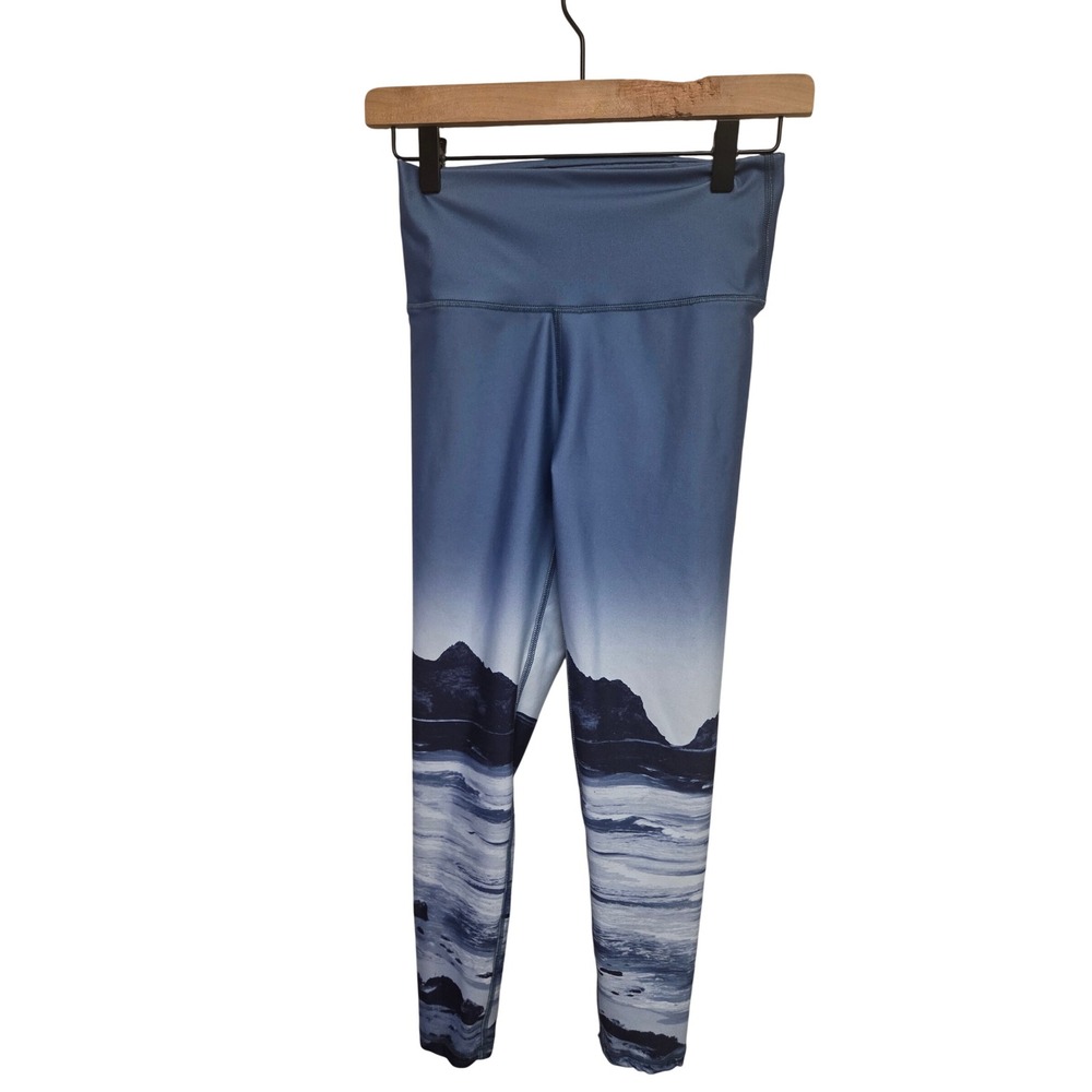 Aerie Womens‎ Size S Blue Landscape Print High Waisted Leggings Yoga Pants